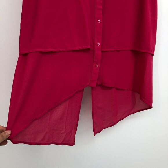Jana Italy hot pink sleeveless layered high low collared blouse SP - Picture 6 of 15